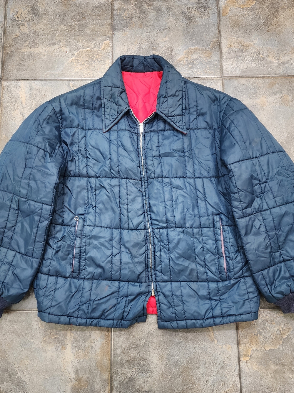 Vintage 70s Sears Roebuck Men's 46 Regular Reversible Quilted Full Zip Jacket